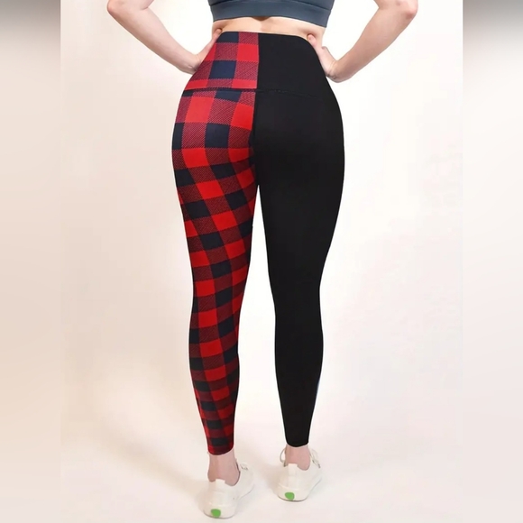 Buffalo Plaid and Black Full-length leggings NWT - Picture 2 of 6